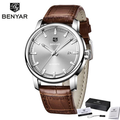 Montre de Sport Classique Luxe Automatique Mécanique pour Homme, Bracelet en Cuir Véritable Résistant à l'Eau, Montre-Bracelet Décontractée
