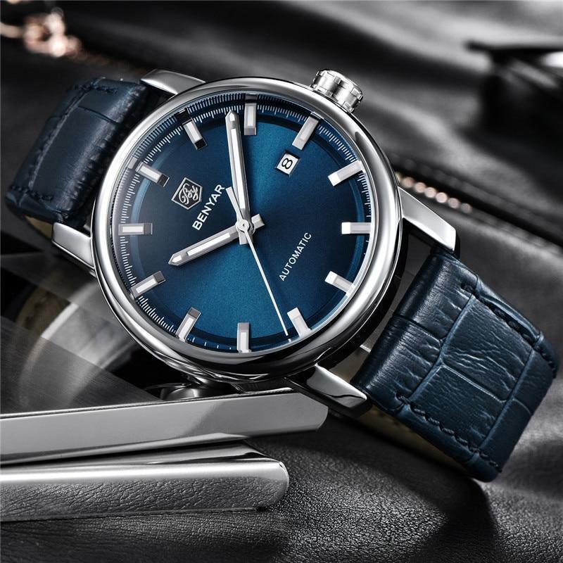 Montre de Sport Classique Luxe Automatique Mécanique pour Homme, Bracelet en Cuir Véritable Résistant à l'Eau, Montre-Bracelet Décontractée