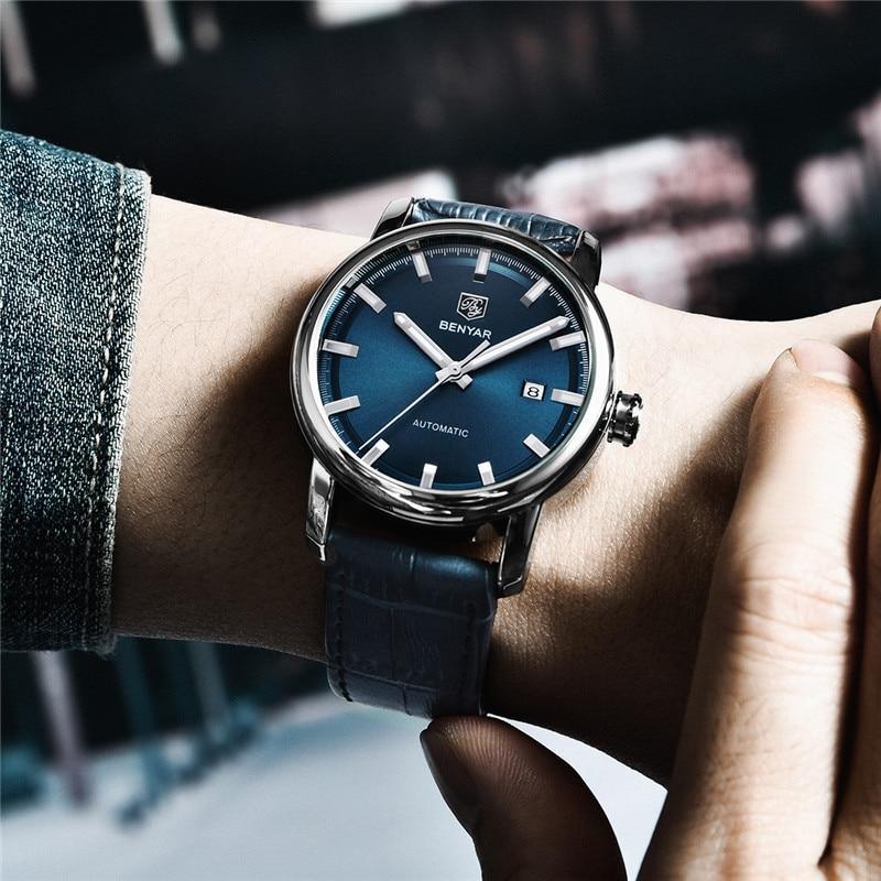 Montre de Sport Classique Luxe Automatique Mécanique pour Homme, Bracelet en Cuir Véritable Résistant à l'Eau, Montre-Bracelet Décontractée