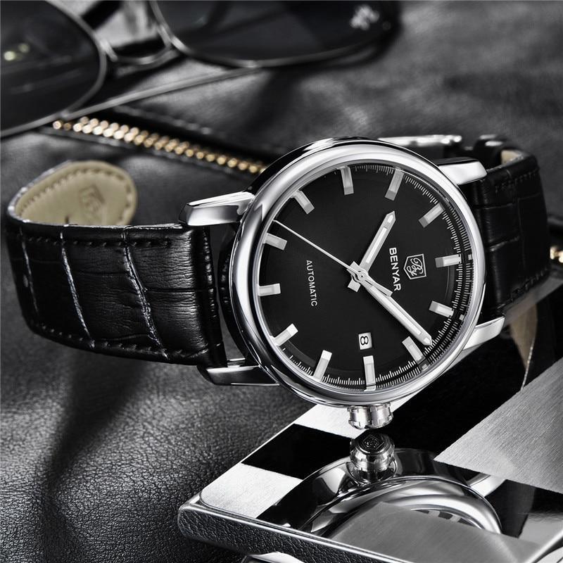 Montre de Sport Classique Luxe Automatique Mécanique pour Homme, Bracelet en Cuir Véritable Résistant à l'Eau, Montre-Bracelet Décontractée