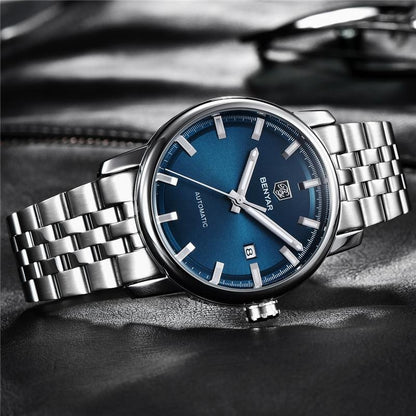 Montre de Sport Classique Luxe Automatique Mécanique pour Homme, Bracelet en Cuir Véritable Résistant à l'Eau, Montre-Bracelet Décontractée