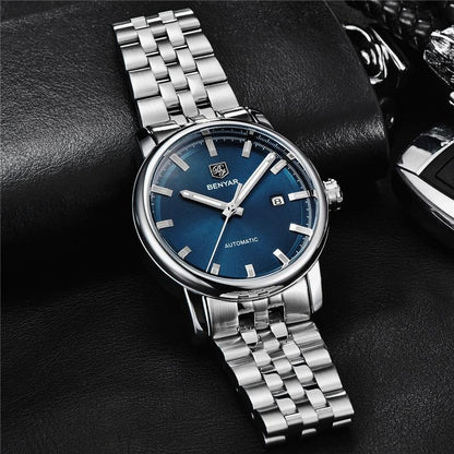 Montre de Sport Classique Luxe Automatique Mécanique pour Homme, Bracelet en Cuir Véritable Résistant à l'Eau, Montre-Bracelet Décontractée