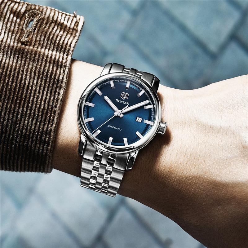 Montre de Sport Classique Luxe Automatique Mécanique pour Homme, Bracelet en Cuir Véritable Résistant à l'Eau, Montre-Bracelet Décontractée