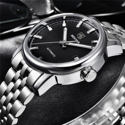Montre de Sport Classique Luxe Automatique Mécanique pour Homme, Bracelet en Cuir Véritable Résistant à l'Eau, Montre-Bracelet Décontractée