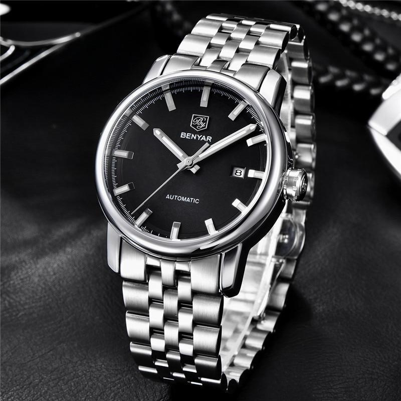 Montre de Sport Classique Luxe Automatique Mécanique pour Homme, Bracelet en Cuir Véritable Résistant à l'Eau, Montre-Bracelet Décontractée