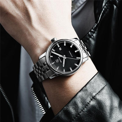 Montre de Sport Classique Luxe Automatique Mécanique pour Homme, Bracelet en Cuir Véritable Résistant à l'Eau, Montre-Bracelet Décontractée