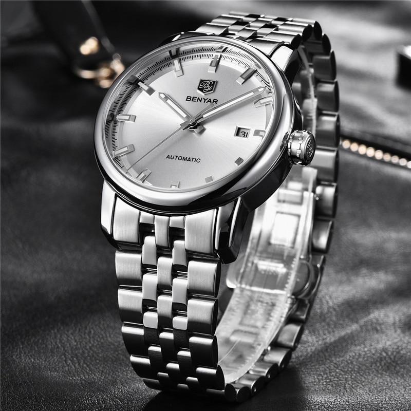 Montre de Sport Classique Luxe Automatique Mécanique pour Homme, Bracelet en Cuir Véritable Résistant à l'Eau, Montre-Bracelet Décontractée