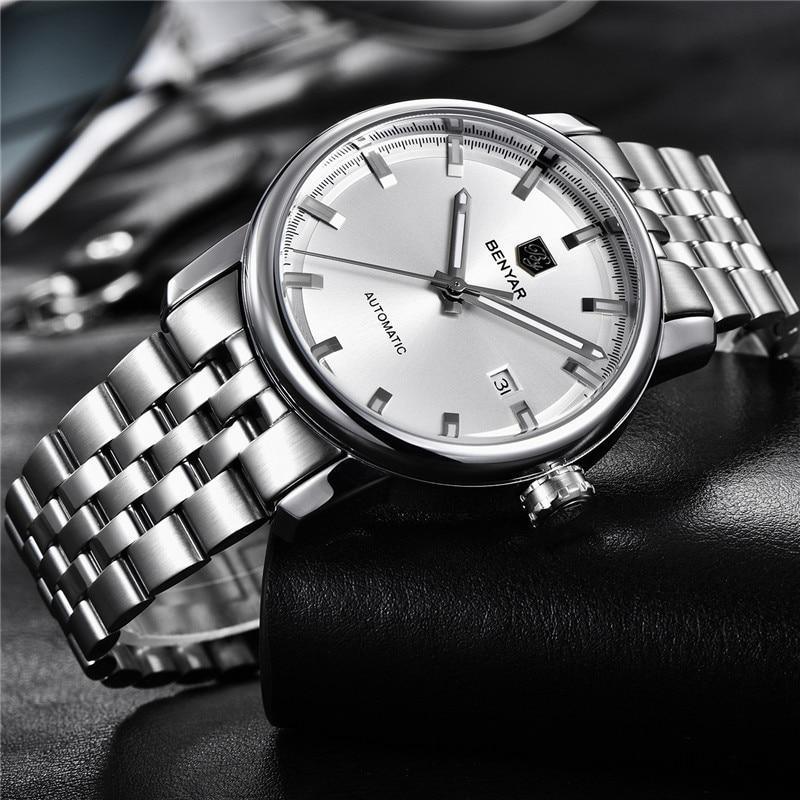 Montre de Sport Classique Luxe Automatique Mécanique pour Homme, Bracelet en Cuir Véritable Résistant à l'Eau, Montre-Bracelet Décontractée