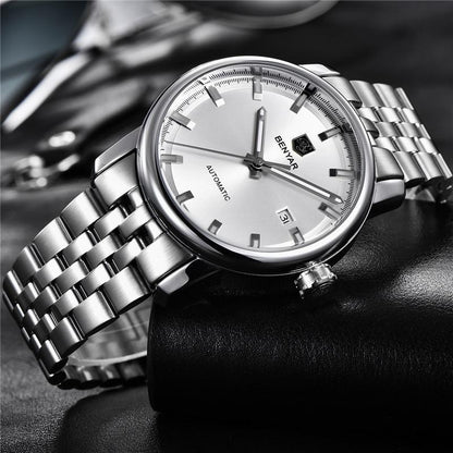Montre de Sport Classique Luxe Automatique Mécanique pour Homme, Bracelet en Cuir Véritable Résistant à l'Eau, Montre-Bracelet Décontractée