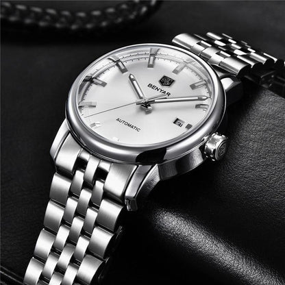 Montre de Sport Classique Luxe Automatique Mécanique pour Homme, Bracelet en Cuir Véritable Résistant à l'Eau, Montre-Bracelet Décontractée
