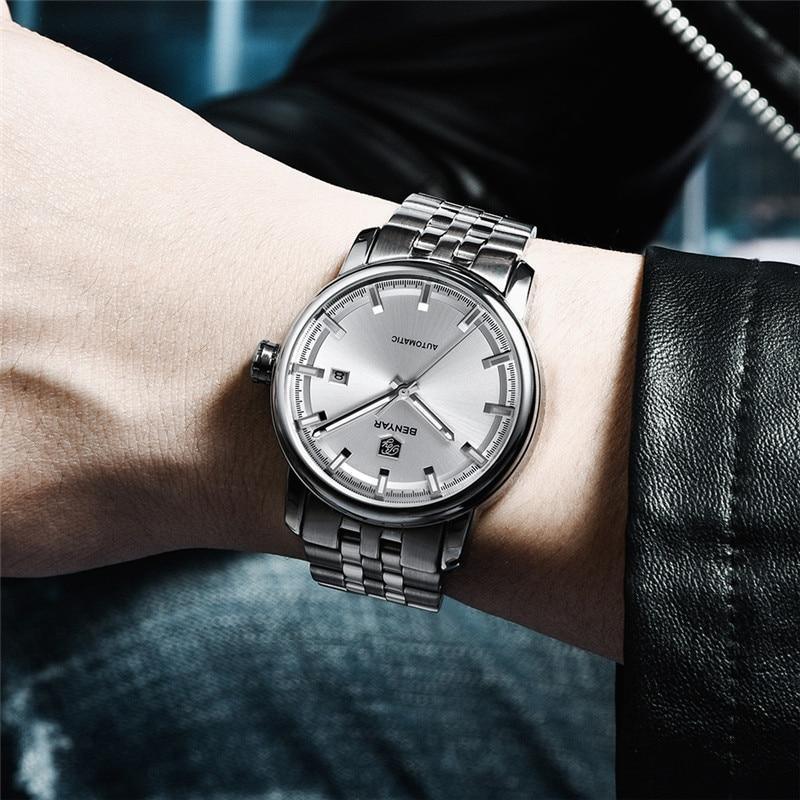 Montre de Sport Classique Luxe Automatique Mécanique pour Homme, Bracelet en Cuir Véritable Résistant à l'Eau, Montre-Bracelet Décontractée