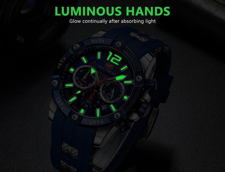 Mini Focus Nouvelle Mode Sport Montres Hommes Étanche Bracelet en Silicone Montre-Bracelet Multifonction Aiguilles Lumineuses Pour Hommes