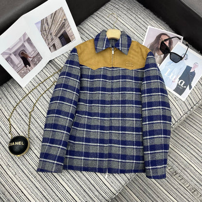 Miu Miu Women's Plaid Suede Wool Jacket