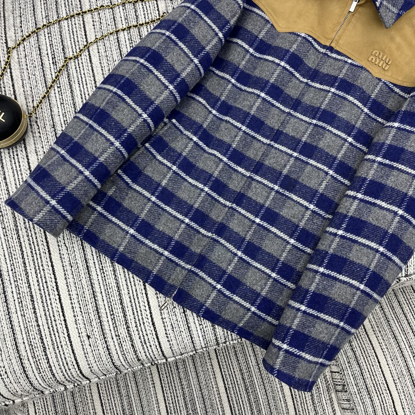 Miu Miu Women's Plaid Suede Wool Jacket