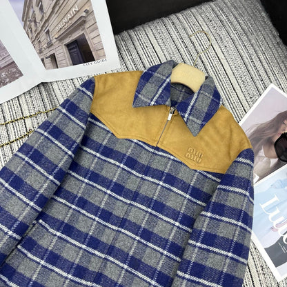 Miu Miu Women's Plaid Suede Wool Jacket