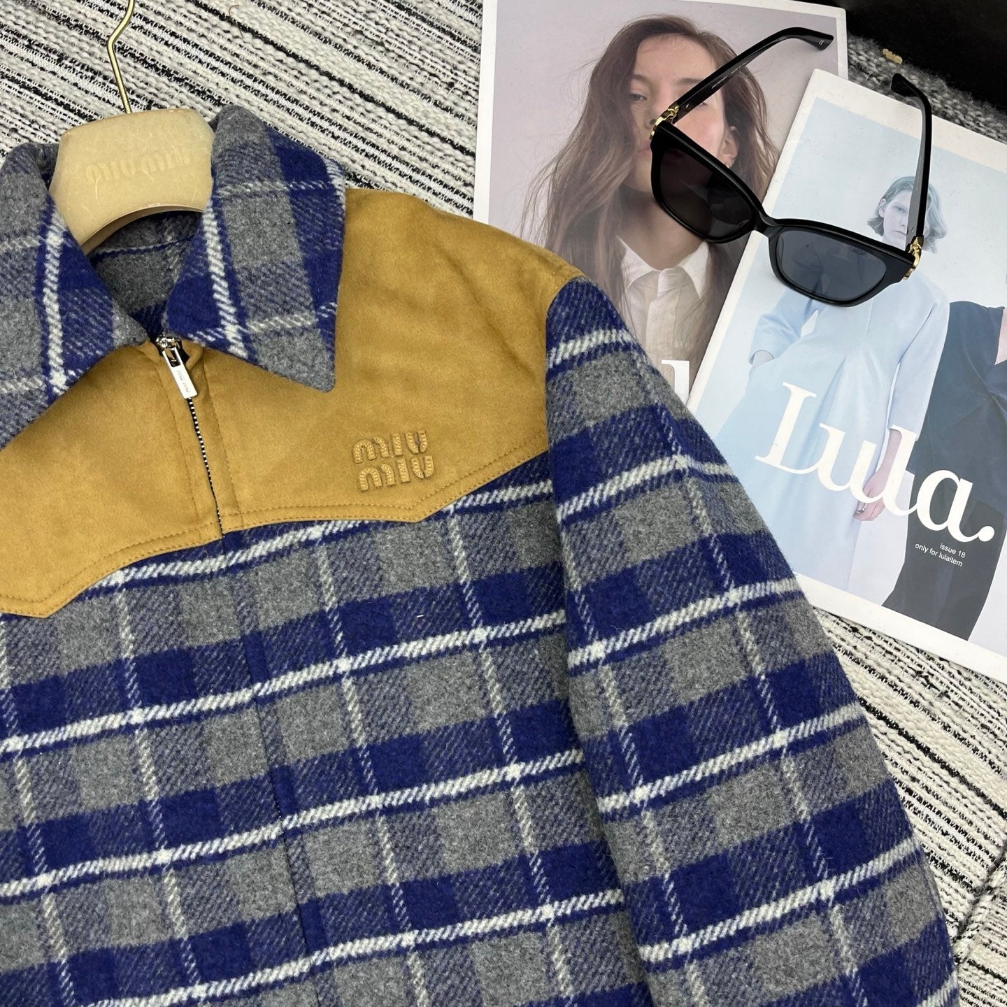 Miu Miu Women's Plaid Suede Wool Jacket