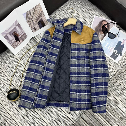 Miu Miu Women's Plaid Suede Wool Jacket